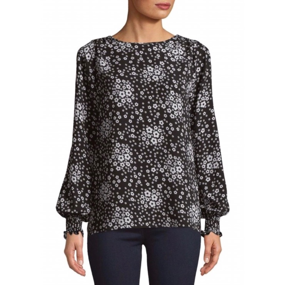 Michael Kors Colorblocked Slit-Sleeved Floral Top